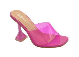 12 Pairs Womens Clear Heels Sandals Transparent Peep Toe Mules In Fuschia - Women's Heels & Wedges