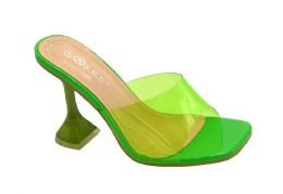 12 Wholesale Womens Clear Heels Sandals Transparent Peep Toe Mules In Green