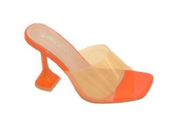 12 Pairs Womens Clear Heels Sandals Transparent Peep Toe Mules In Orange - Women's Heels & Wedges