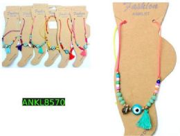 96 Pieces Wholesale Evil Eye Beaded Shell Anklet - Body Jewelry