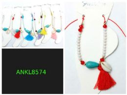 96 Pieces Wholesale Turq/ Shell Anklet with Fringe - Body Jewelry