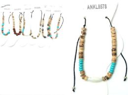 96 Pieces Wholesale Turq And Shell Beaded Anklet - Body Jewelry