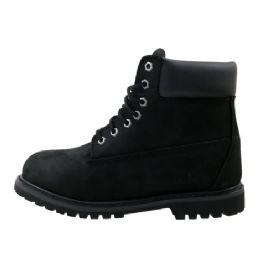 12 Pairs Men's Leather Work Boots In Black - Men's Work Boots