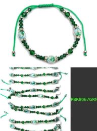 120 Bulk San Judas Bracelet With Green Color Crystal