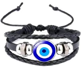 120 Bulk Faux Leather Bracelet Big Evil Eye