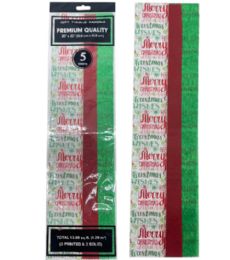 144 Pieces 5pc Merry Christmas Tissue Asst 20x20in - Tissue Paper