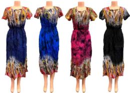 24 Wholesale Ladies Summer Long Tie Dye Dresses With Scoop Neck