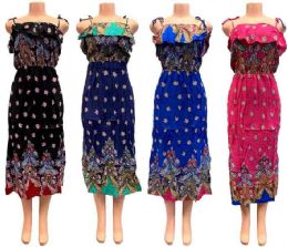 24 Pieces Tie Strap Culture Colors Long Dresses - Womens Sundresses & Fashion