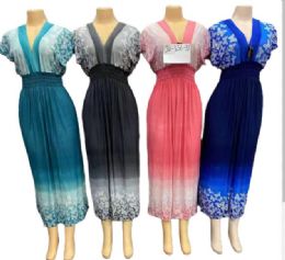 24 Pieces Ombre Colored V Neck Maxi Dresses with Butterflies - Womens Sundresses & Fashion