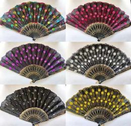 96 Bulk Colorful Fans with Sequins Assorted