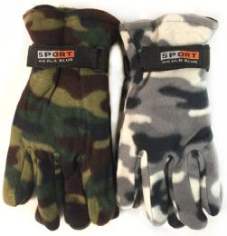 24 Pieces Fleece Green White Camo Print Winter Gloves Assorted - Winter Gloves
