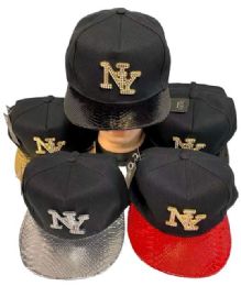 24 Pieces Snap Back Baseball Cap Rhinestone NY - Baseball Caps & Snap Backs