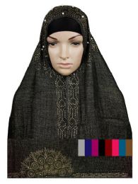 12 Wholesale Wholesale Muslim Headscarves With Rhinestone Pattern Assorted