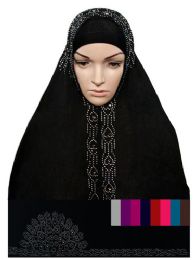 12 Wholesale Wholesale Muslim Headscarves With Rhinestone Pattern Assorted