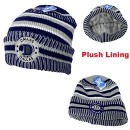 12 Wholesale Knitted PlusH-Lined Varsity Cuffed Hat [seal] Dallas