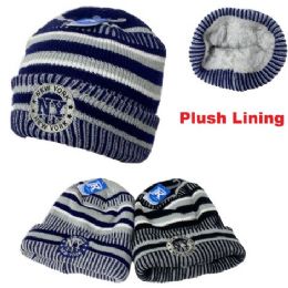 12 Wholesale Knitted PlusH-Lined Varsity Cuffed Hat [seal] New York