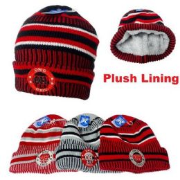 12 Pieces Knitted PlusH-Lined Varsity Cuffed Hat [seal] Ohio - Hats With Sayings