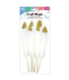600 Wholesale feather white 12-15cm With Glitter gold tip
