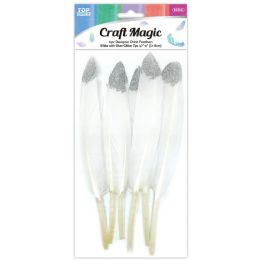 600 Wholesale feather white 12-15cm With Glitter silver tip