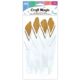 600 Wholesale printed white feather with gold tip 12-15cm