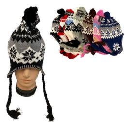 24 of Snowflake Knit Winter Hats with Ear Flaps