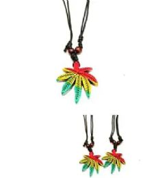 96 Pieces Adjustable Size Necklace with Rasta Color Marijuana - Necklace