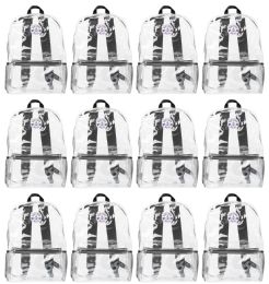 12 Wholesale 17 Inch Backpacks For Kids, Clear With Black Trim, 12 Pack