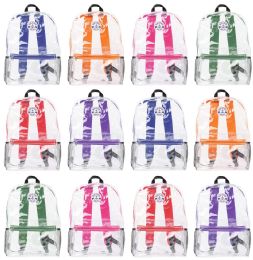 12 Wholesale 17 Inch Backpacks For Kids, Clear With Assorted Color Trim, 12 Pack