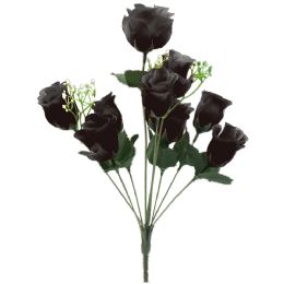 24 Pieces 14" 10-Head Rose Black - Garden Decor