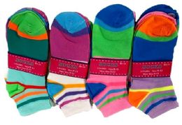144 Pairs Woman Socks MultI-Color Strips - Womens Crew Sock