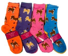 144 Pairs Dog Design Lady/woman Long Socks - Womens Crew Sock