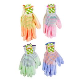 48 pieces Garden Glove 4ast Striped Polyester Pu/hangtag - Gardening Gloves