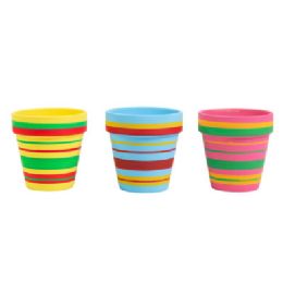 24 pieces Planter Chalkboard Striped 3ast 4x4in Tera Cotta/upc Label - Garden Planters and Pots