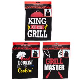 24 pieces Bbq Chef Print Apron 3ast Black 27.5in Adult Size/hdr - BBQ supplies