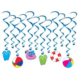 6 pieces Pool Party Whirls - Hanging Decorations & Cut Out