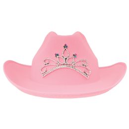 6 Bulk Pink Felt Cowgirl Hat w/Tiara
