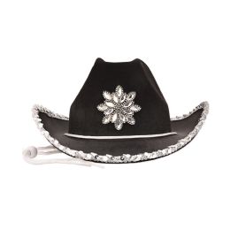 6 pieces Black Felt Cowgirl Hat w/Gemstones - Party Hats & Tiara