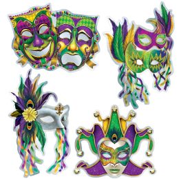 12 pieces Foil Mardi Gras Mask Cutouts - Hanging Decorations & Cut Out