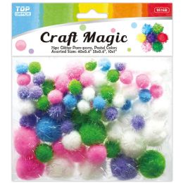 12 Pieces 75ct Glitter PoM-Poms Pastel Colors & Sizes - Craft Tools