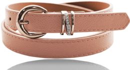 24 Wholesale Ladies' Belts With Gold Hardware And Rhinestone Detail In Light Pink