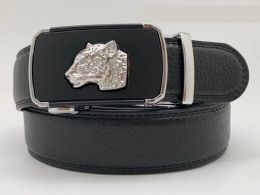 12 Pieces Men's Black Leather Belts With Silver Hardware - Belts