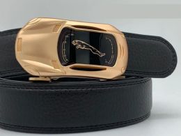 12 Bulk Men's Black Leather Belts With Gold Hardware