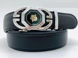 12 Pieces Men's Black Leather Belts With Silver and Gold Hardware - Belts