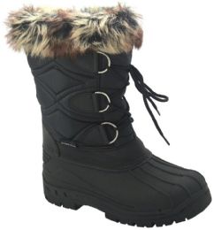 12 Wholesale Mens Winter Mid Calf Snow Boot Warm Waterproof Outdoor In Black
