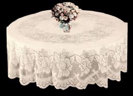 24 Pieces Bone Lace Emilia Tablecloth Machine Washable Ideal For Formal Parties 70 Inch Round - Table Cloth