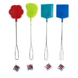 48 pieces Fly Swatter 2pk Metal Handle 20.25in L 3 Shapes/summer Colors Foot/daisy/rect Summer Hangtag - Pest Control