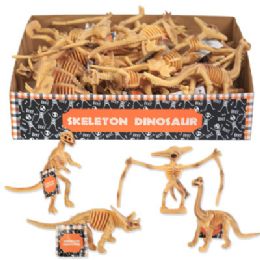 24 pieces Skeleton Animal Dinosaur 4ast Plastic 3-4.5in In 24pc Pdq/ht Natural Fossil Color - Halloween