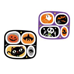 48 pieces Dinnerware Kids Halloween 4ast Melamine 4-Section Rectangle Plate/48pc Pdq 9.5 X 8.5in - Halloween