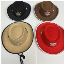 24 Wholesale Cowboy/sheriff Hat Kids 4ast Colors Ht/jhook