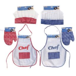 36 of Chef Jr Apron/hat/oven Mitt Dressup Red Or Blue Check/hdr